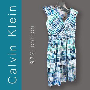 Calvin Klein Cool Tone teal Polka Dot Sleeveless Fit & Flare Dress Women’s XSM
